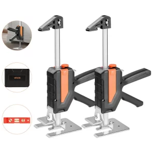 Zdvihák šetriaci prácu, 2 kusy, nosnosť 200 kg, zdvih do 195 mm, ručné zdvíhacie náradie s magnetickou vodováhou, 2 režimy nastavenia, na dvere, okná, nábytok, spracovanie dreva, čierny