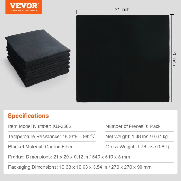 Zváračské deky z uhlíkovej plsti, 6 kusov, 540 x 510 mm, ohňovzdorné zváračské deky, sada žiaruvzdorných dek, rezateľná podložka z uhlíkových vlákien spomaľujúca horenie – Obrázok 6