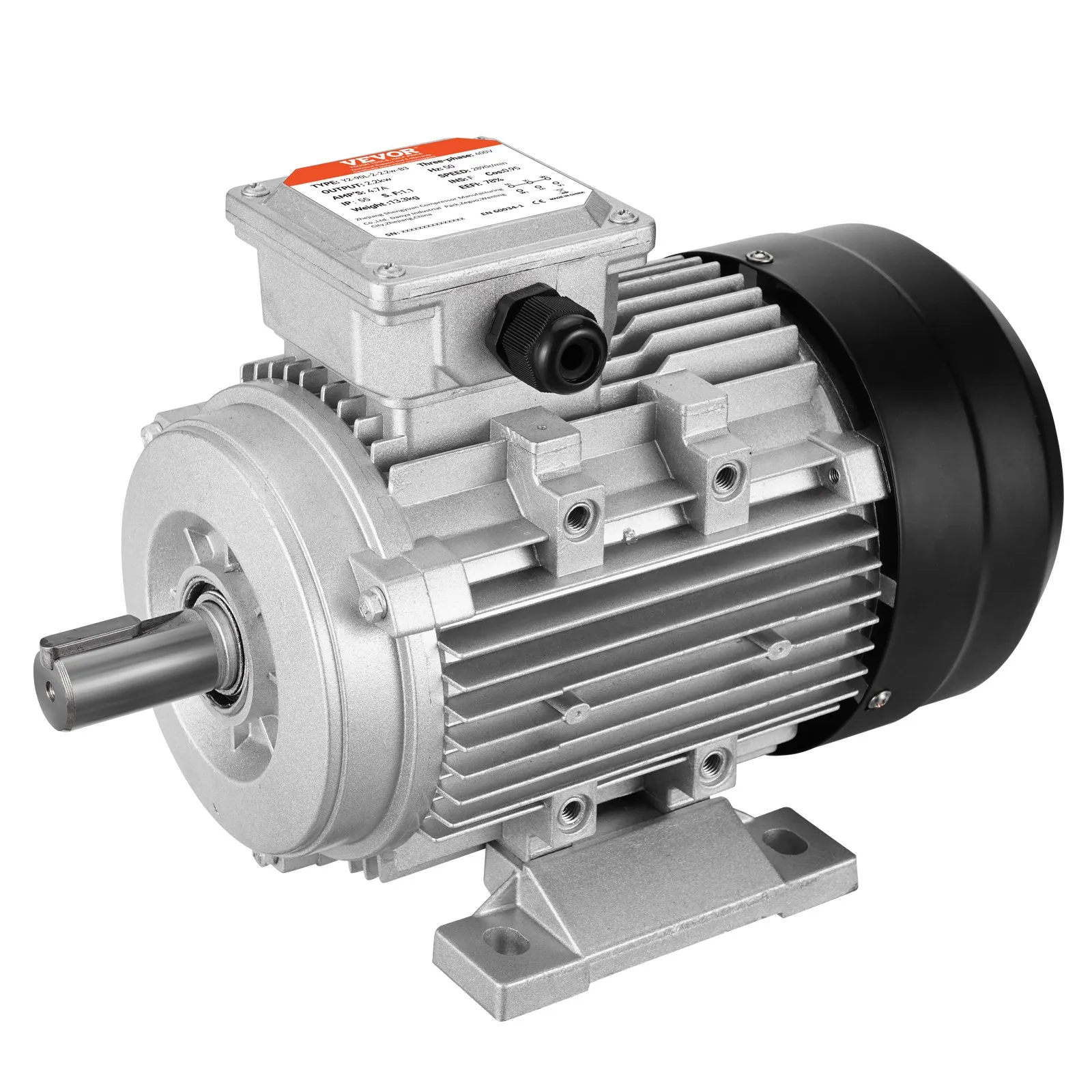 Elektromotor 1,5 kW 3000 ot./min., AC 230 V/400 V, 9,5 A/3,5 A, 90 l, rám B3, 3-fázový motor vzduchového kompresora, drážkovaný hriadeľ 24 mm, otáčanie vpred/vzad pre poľnohospodárske stroje a všeobecné zariadenia – Obrázok 4