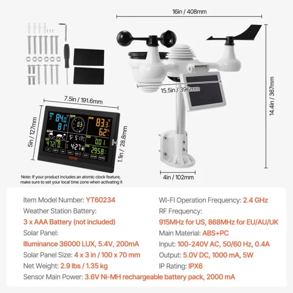 Profesionálna WiFi meteorologická stanica  7 v 1, solárna meteorologická stanica, 190,5 mm (7,5-palcový) displej, dosah prenosu 150 m, vonkajší senzor pre rýchlosť vetra, smer vetra, teplotu, vlhkosť, zrážky – Obrázok 6