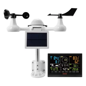 Profesionálna WiFi meteorologická stanica  7 v 1, solárna meteorologická stanica, 190,5 mm (7,5-palcový) displej, dosah prenosu 150 m, vonkajší senzor pre rýchlosť vetra, smer vetra, teplotu, vlhkosť, zrážky