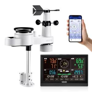 Meteorologická stanica  5 v 1 s WiFi, 7,5-palcový VA displej, solárny vonkajší senzor, meteorologické centrum pre predpoveď počasia, rýchlosť vetra, smer vetra, teplotu, vlhkosť, zrážky