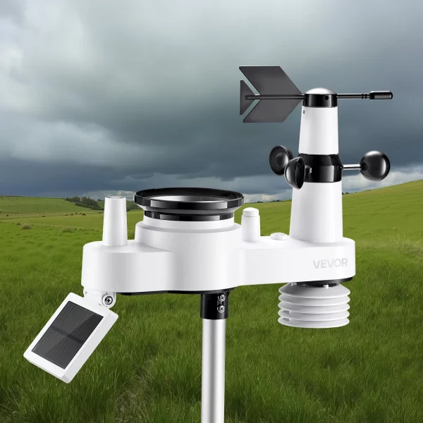 Meteorologická stanica  7 v 1 s WiFi a aplikáciou, 7,5-palcovým VA displejom, solárnym vonkajším senzorom, meteorologickým centrom pre predpoveď počasia, rýchlosť vetra, teplotu, vlhkosť, zrážky – Obrázok 4