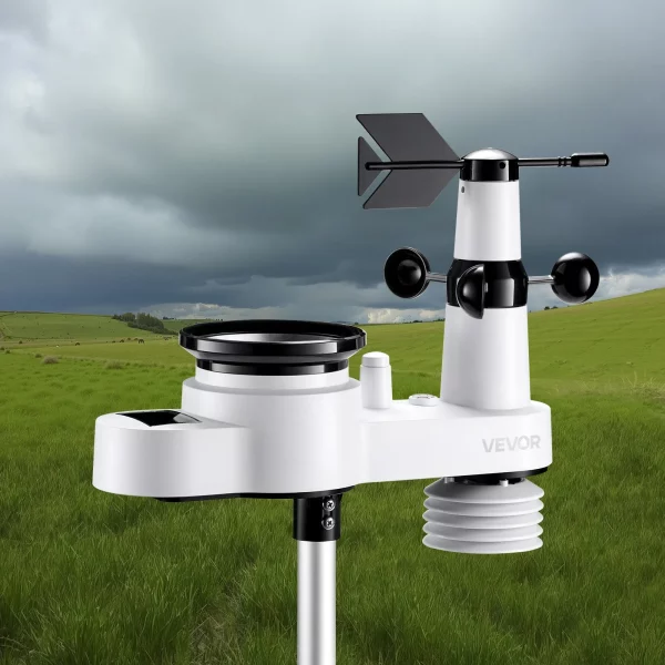 Meteorologická stanica VEVOR 5 v 1, 7,5-palcový displej, solárny vonkajší senzor, zrážkomer, predpoveď počasia, teplota, vlhkosť, rýchlosť a smer vetra (bez Wi-Fi) – Obrázok 4