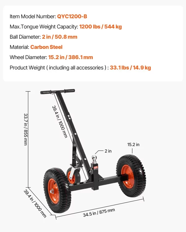 Podvozok na príves, nosnosť oka 544 kg, nastaviteľná výška 460 a 560 mm, guľa 50,8 mm, pneumatiky 386 mm, uhlíková oceľ, na prepravu obytných prívesov – Obrázok 6