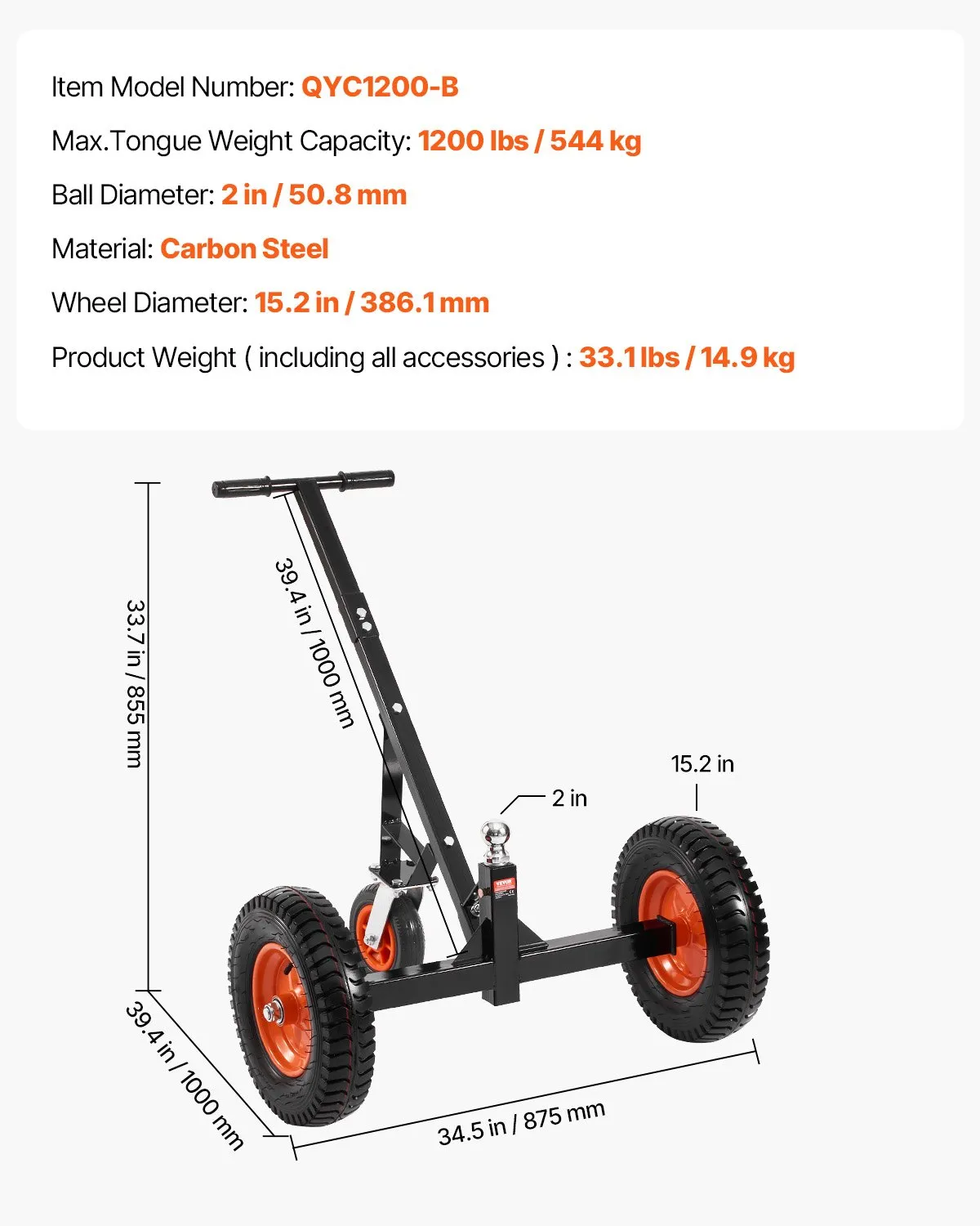 Podvozok na príves, nosnosť oka 544 kg, nastaviteľná výška 460 a 560 mm, guľa 50,8 mm, pneumatiky 386 mm, uhlíková oceľ, na prepravu obytných prívesov – Obrázok 6