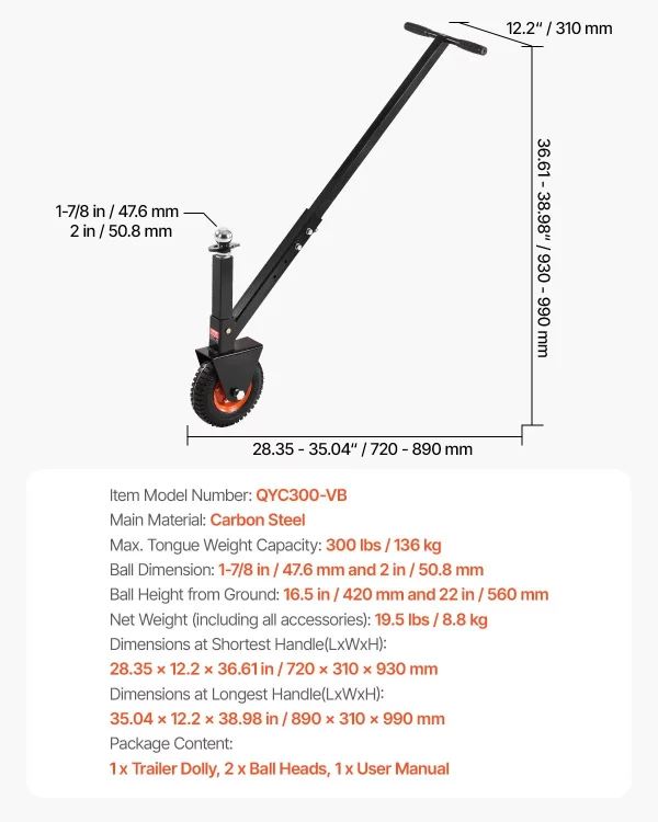 Podvozok na príves, nosnosť oka 136 kg, výškovo nastaviteľná plošina na príves 42 a 56 cm, s guľami 47,6 a 50,8 mm, pneumatika s priemerom 8,5 palca, na premiestňovanie obytných prívesov – Obrázok 6
