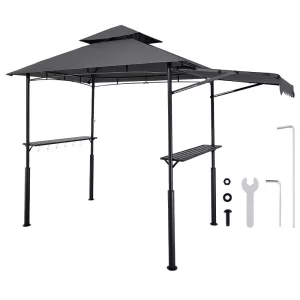 Altánok BBQ, 2430x1500x500 mm, grilovacia strieška na vonkajší gril, 2-úrovňová strieška na altánok BBQ, záhradný altánok s dvojitou strechou a prídavnou markízou, na terasu, dvor a záhradu