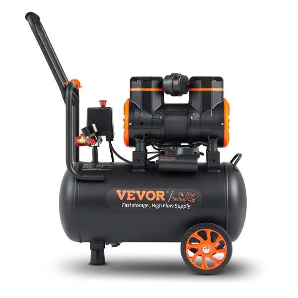 Tichý vzduchový kompresor 2800 ot./min. Šepkajúci kompresor 70 dB bez oleja s 2 kolesami 24 l tlaková nádrž 6-8 barov 1450 W (2 HP) 3,5 MPa Opravy áut Striekanie Lakovanie Opracovanie dreva – Obrázok 4