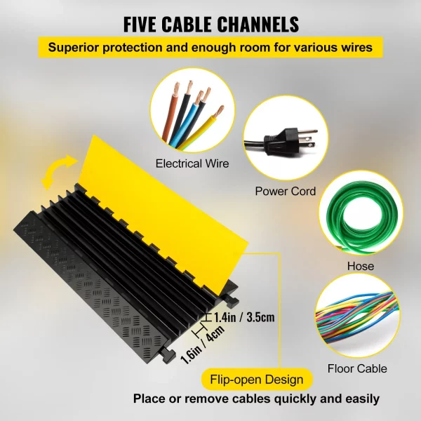 Chránič káblov 88,9 x 50,8 x 5 cm, 5-kanálová ochranná rohož na káble vyrobená z komerčnej termoplastickej gumy s modulárnym dizajnom, vysoká bezpečnosť pre parkoviská, sklady, školy a chodníky – Obrázok 7