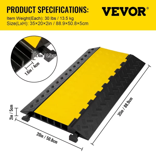 Chránič káblov 88,9 x 50,8 x 5 cm, 5-kanálová ochranná rohož na káble vyrobená z komerčnej termoplastickej gumy s modulárnym dizajnom, vysoká bezpečnosť pre parkoviská, sklady, školy a chodníky – Obrázok 6