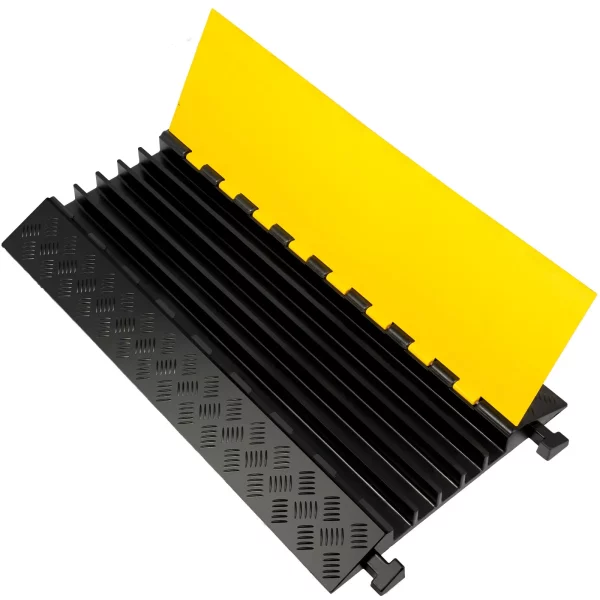 Chránič káblov 88,9 x 50,8 x 5 cm, 5-kanálová ochranná rohož na káble vyrobená z komerčnej termoplastickej gumy s modulárnym dizajnom, vysoká bezpečnosť pre parkoviská, sklady, školy a chodníky – Obrázok 3