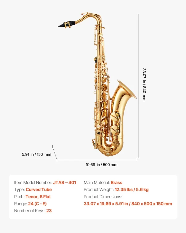 Tenor saxofón, B dur, sada pre začiatočníkov s žesťovým saxofónom s prenosným puzdrom, náustkom, popruhmi, čistiacou handričkou, rukavicami, popruhom na krk, 23-klávesová sada tenor saxofónov, pre začiatočníkov a študentov, zlatá – Obrázok 5