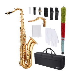 Tenor saxofón, B dur, sada pre začiatočníkov s žesťovým saxofónom s prenosným puzdrom, náustkom, popruhmi, čistiacou handričkou, rukavicami, popruhom na krk, 23-klávesová sada tenor saxofónov, pre začiatočníkov a študentov, zlatá