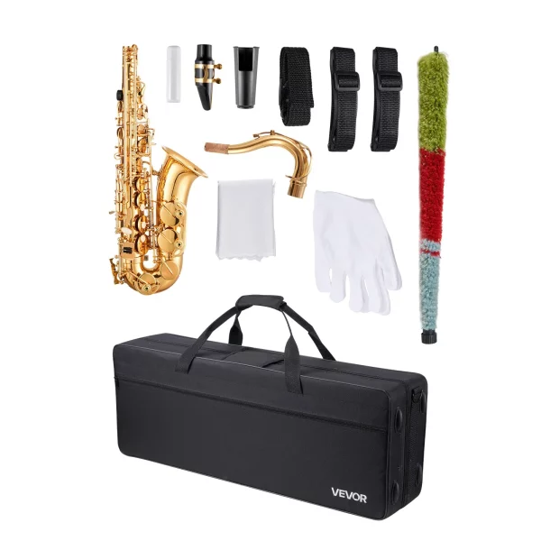 Tenor saxofón, B dur, sada pre začiatočníkov s žesťovým saxofónom s prenosným puzdrom, náustkom, popruhmi, čistiacou handričkou, rukavicami, popruhom na krk, 23-klávesová sada tenor saxofónov, pre začiatočníkov a študentov, zlatá – Obrázok 2