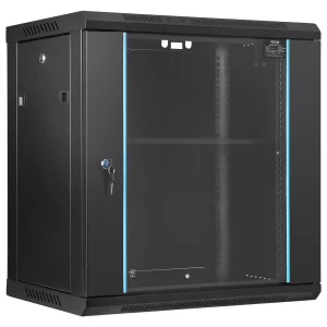 Nástenná sieťová serverová skriňa  12U, hĺbka 15,5", racková skriňa pre servery, nosnosť cca 91 kg, montáž na podlahu, s uzamykateľnými bočnými panelmi so sklenenými dverami, pre IT zariadenia, A/V zariadenia