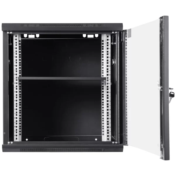 Nástenná sieťová serverová skriňa  12U, hĺbka 15,5", racková skriňa pre servery, nosnosť cca 91 kg, montáž na podlahu, s uzamykateľnými bočnými panelmi so sklenenými dverami, pre IT zariadenia, A/V zariadenia – Obrázok 5