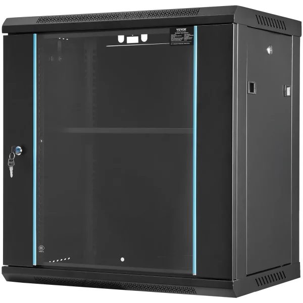 Nástenná sieťová serverová skriňa  12U, hĺbka 15,5", racková skriňa pre servery, nosnosť cca 91 kg, montáž na podlahu, s uzamykateľnými bočnými panelmi so sklenenými dverami, pre IT zariadenia, A/V zariadenia – Obrázok 3