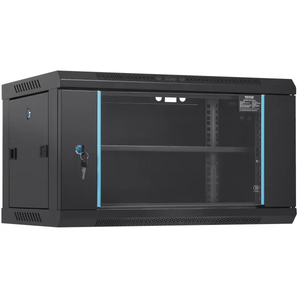 Nástenná sieťová serverová skriňa 6U, hĺbka 39 cm, racková skriňa pre servery, max. 90,72 kg, nosnosť pri montáži na podlahu, s uzamykateľnými bočnými panelmi so sklenenými dverami, pre IT zariadenia, A/V zariadenia