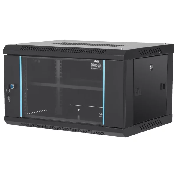 Nástenná sieťová serverová skriňa 6U, hĺbka 39 cm, racková skriňa pre servery, max. 90,72 kg, nosnosť pri montáži na podlahu, s uzamykateľnými bočnými panelmi so sklenenými dverami, pre IT zariadenia, A/V zariadenia – Obrázok 3