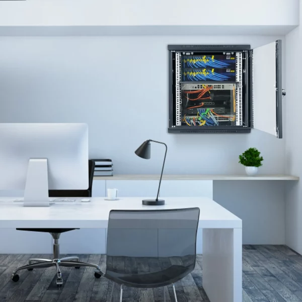 Nástenná skriňa pre sieťový server 9U, 60x45x50cm, hĺbka dverí 393,7 cm, zámok – Obrázok 4