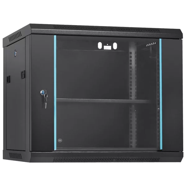Nástenná skriňa pre sieťový server 9U, 60x45x50cm, hĺbka dverí 393,7 cm, zámok