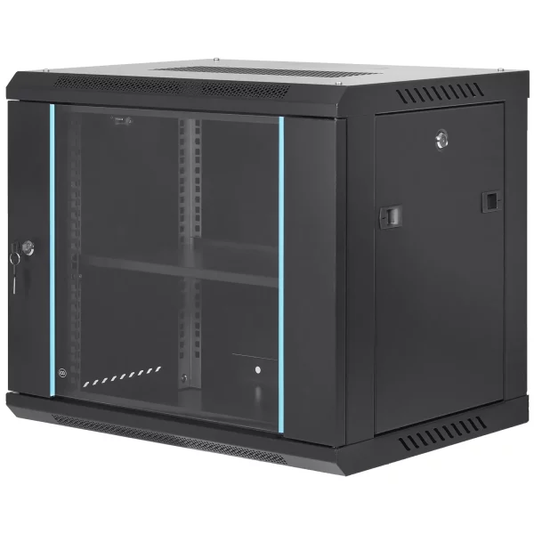 Nástenná skriňa pre sieťový server 9U, 60x45x50cm, hĺbka dverí 393,7 cm, zámok – Obrázok 3