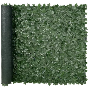 Plot z brečtanu na ochranu súkromia, 1500 x 2490 mm, Zástena na ochranu súkromia, Plot z brečtanu so sieťovinou a vystuženým spojom, Umelý živý plot s listami viniča ako dekorácia do záhrady, dvora, balkóna