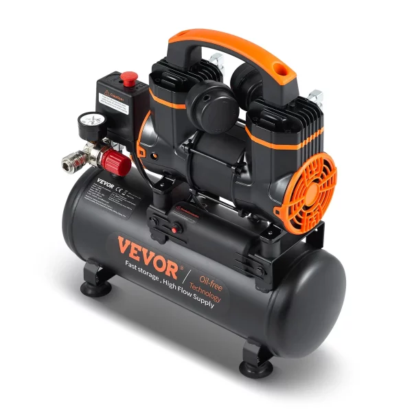 Vzduchový kompresor s objemom 2,1 galóna, 1,2 HP, 2,2 CFM pri tlaku 90 PSI, bezolejová nádrž vzduchového kompresora a maximálny tlak 116 PSI, ultratichý kompresor 70 dB na opravy automobilov, hustenie pneumatík, striekanie farieb, pribíjanie klincov do dreva – Obrázok 3