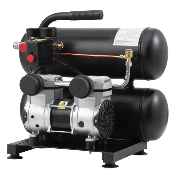 Vzduchový kompresor, oceľová nádrž s objemom 4,6 galóna, bezolejový vzduchový kompresor 1 HP 2,0 CFM pri tlaku 90 PSI a maximálny tlak 120 PSI, ultra tichý prenosný kompresor 80 dB, na opravy áut, hustenie pneumatík, striekanie farieb – Obrázok 4