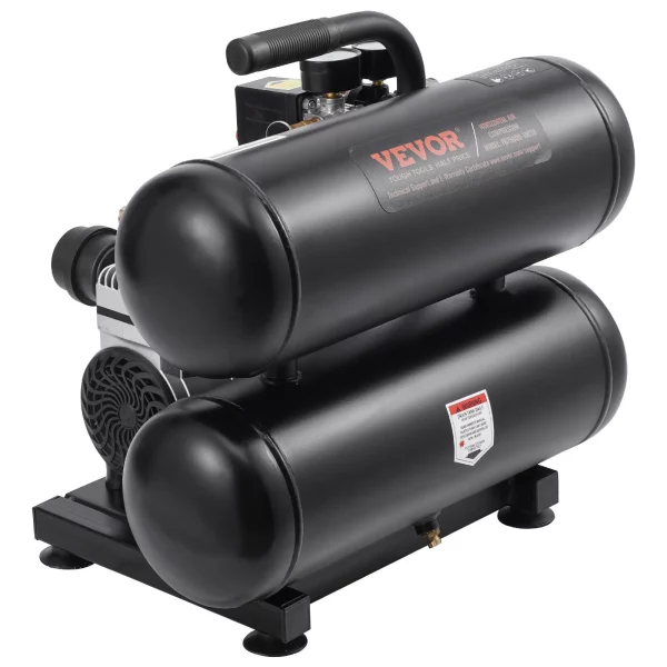 Vzduchový kompresor, oceľová nádrž s objemom 4,6 galóna, bezolejový vzduchový kompresor 1 HP 2,0 CFM pri tlaku 90 PSI a maximálny tlak 120 PSI, ultra tichý prenosný kompresor 80 dB, na opravy áut, hustenie pneumatík, striekanie farieb – Obrázok 5