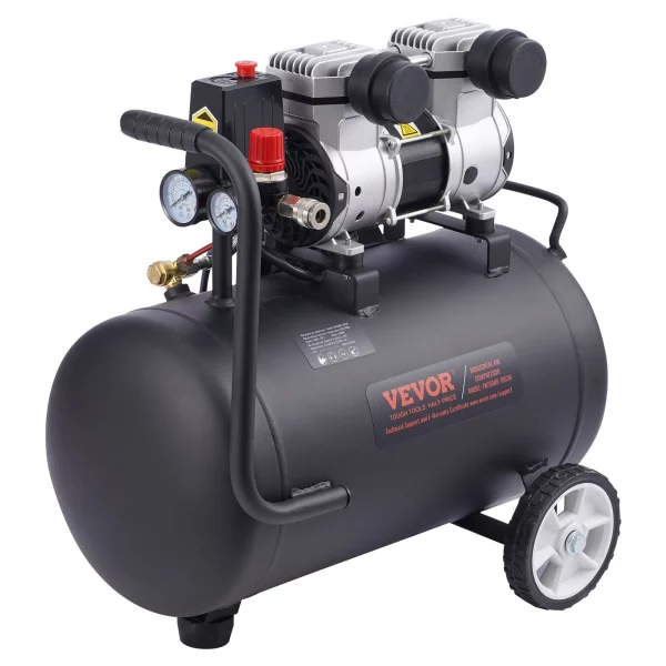 Vzduchový kompresor, 8-galónová oceľová nádrž, 1 HP, 2,2 CFM pri 90 PSI, bezolejový vzduchový kompresor a maximálny tlak 120 PSI, ultratichý prenosný kompresor 80 dB, na opravy automobilov, hustenie pneumatík, striekanie farieb – Obrázok 3