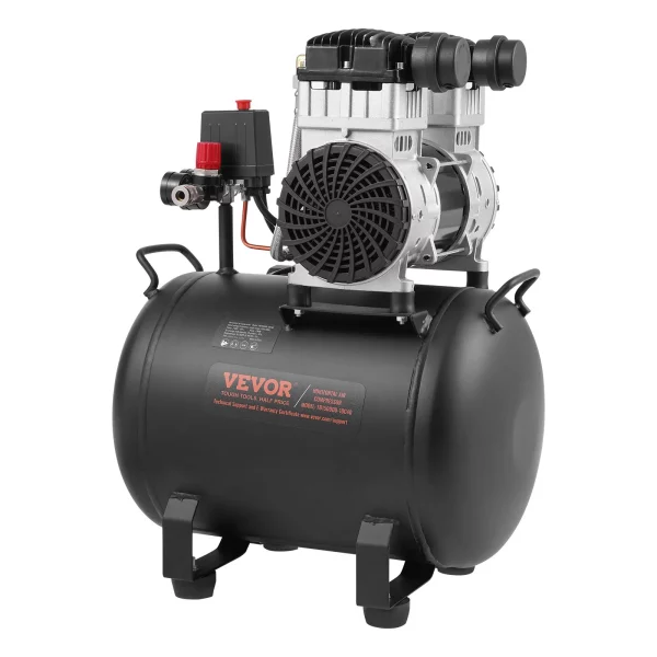 Vzduchový kompresor, 10-galónová oceľová nádrž, 2 HP 5,3 CFM pri 90 PSI bezolejový vzduchový kompresor a max. tlak 125 PSI, ultra tichý prenosný kompresor 78 dB, na opravy áut, hustenie pneumatík, striekanie farieb – Obrázok 3