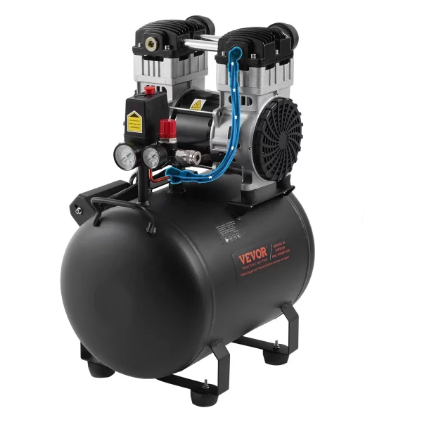 Vzduchový kompresor, 10-galónová oceľová nádrž, 2 HP 5,3 CFM pri 90 PSI bezolejový vzduchový kompresor a max. tlak 125 PSI, ultra tichý prenosný kompresor 78 dB, na opravy áut, hustenie pneumatík, striekanie farieb – Obrázok 2