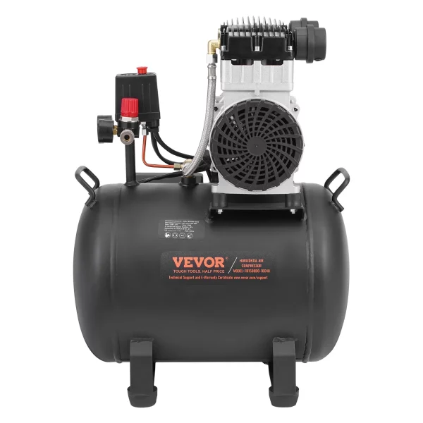 Vzduchový kompresor, 10-galónová oceľová nádrž, 2 HP 5,3 CFM pri 90 PSI bezolejový vzduchový kompresor a max. tlak 125 PSI, ultra tichý prenosný kompresor 78 dB, na opravy áut, hustenie pneumatík, striekanie farieb – Obrázok 4