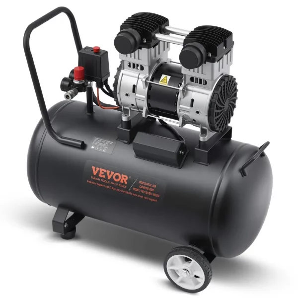 Vzduchový kompresor, oceľová nádrž s objemom 15 galónov, bezolejový vzduchový kompresor s výkonom 2 HP a tlakom 5,3 CFM pri tlaku 90 PSI a maximálnym tlakom 125 PSI, ultra tichý prenosný kompresor s hlučnosťou 78 dB, na opravy áut, hustenie pneumatík a striekanie farieb. – Obrázok 7