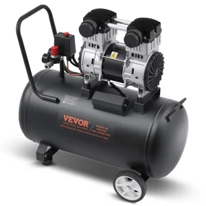 Vzduchový kompresor, oceľová nádrž s objemom 15 galónov, bezolejový vzduchový kompresor s výkonom 2 HP a tlakom 5,3 CFM pri tlaku 90 PSI a maximálnym tlakom 125 PSI, ultra tichý prenosný kompresor s hlučnosťou 78 dB, na opravy áut, hustenie pneumatík a striekanie farieb.