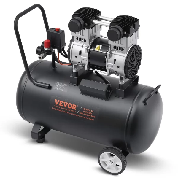 Vzduchový kompresor, oceľová nádrž s objemom 15 galónov, bezolejový vzduchový kompresor s výkonom 2 HP a tlakom 5,3 CFM pri tlaku 90 PSI a maximálnym tlakom 125 PSI, ultra tichý prenosný kompresor s hlučnosťou 78 dB, na opravy áut, hustenie pneumatík a striekanie farieb. – Obrázok 4