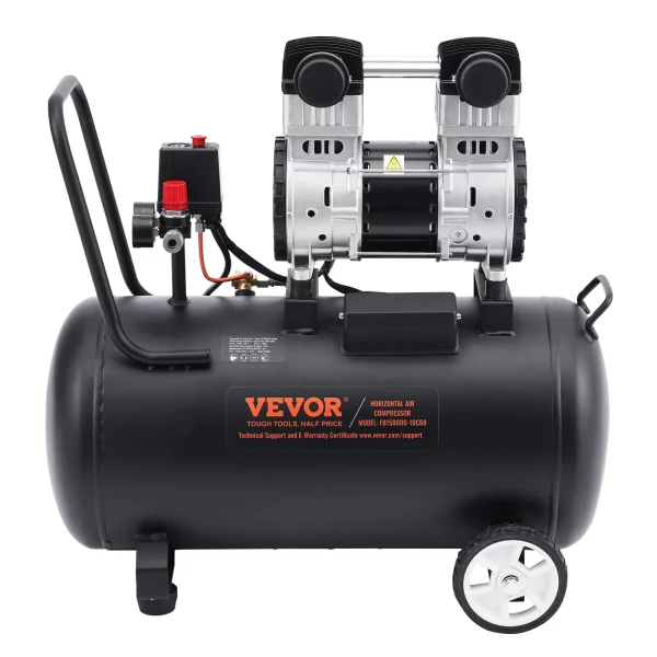 Vzduchový kompresor, oceľová nádrž s objemom 15 galónov, bezolejový vzduchový kompresor s výkonom 2 HP a tlakom 5,3 CFM pri tlaku 90 PSI a maximálnym tlakom 125 PSI, ultra tichý prenosný kompresor s hlučnosťou 78 dB, na opravy áut, hustenie pneumatík a striekanie farieb. – Obrázok 3