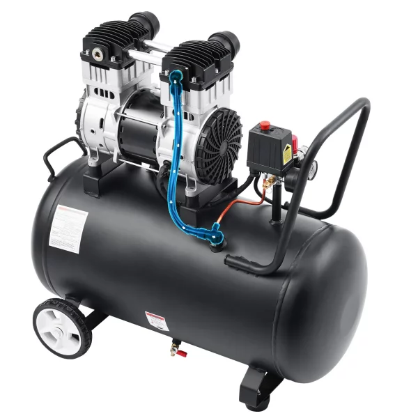 Vzduchový kompresor, oceľová nádrž s objemom 15 galónov, bezolejový vzduchový kompresor s výkonom 2 HP a tlakom 5,3 CFM pri tlaku 90 PSI a maximálnym tlakom 125 PSI, ultra tichý prenosný kompresor s hlučnosťou 78 dB, na opravy áut, hustenie pneumatík a striekanie farieb. – Obrázok 2
