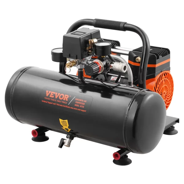 Vzduchový kompresor, 2-galónová oceľová nádrž, 1 HP, 2,5 CFM, 8 barov, bezolejový vzduchový kompresor a maximálny tlak 120 PSI, 81 dB, ultra tichý prenosný kompresor, na opravy áut, hustenie pneumatík, striekanie farieb – Obrázok 4
