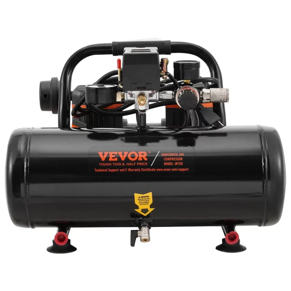 Vzduchový kompresor, 2-galónová oceľová nádrž, 1 HP, 2,5 CFM, 8 barov, bezolejový vzduchový kompresor a maximálny tlak 120 PSI, 81 dB, ultra tichý prenosný kompresor, na opravy áut, hustenie pneumatík, striekanie farieb – Obrázok 3
