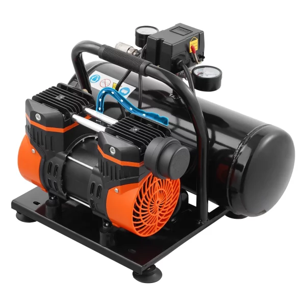 Vzduchový kompresor, 2-galónová oceľová nádrž, 1 HP, 2,5 CFM, 8 barov, bezolejový vzduchový kompresor a maximálny tlak 120 PSI, 81 dB, ultra tichý prenosný kompresor, na opravy áut, hustenie pneumatík, striekanie farieb – Obrázok 2