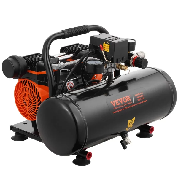 Vzduchový kompresor, 2-galónová oceľová nádrž, 1 HP, 2,5 CFM, 8 barov, bezolejový vzduchový kompresor a maximálny tlak 120 PSI, 81 dB, ultra tichý prenosný kompresor, na opravy áut, hustenie pneumatík, striekanie farieb – Obrázok 5