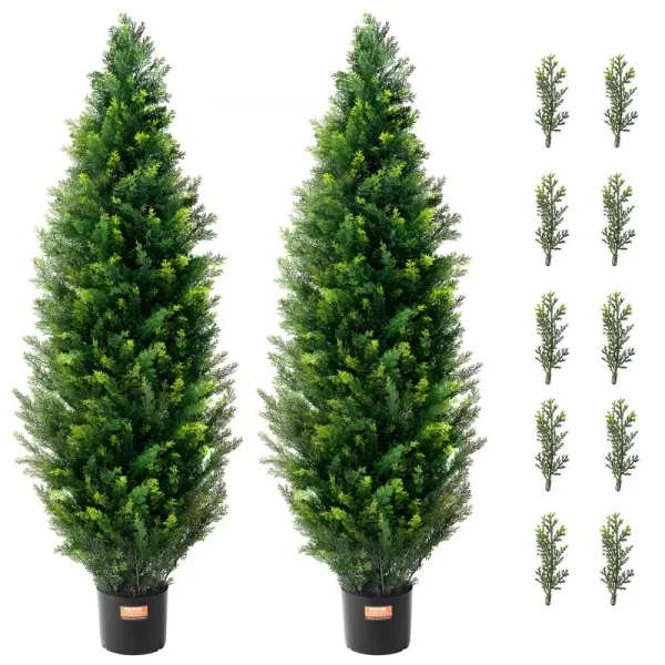 Umelý céder, vysoký 122 cm (2 ks), s extra listami a kvetináčom, umelá vždyzelená rastlina borovice cyprusovej, sada umelej zelene s UV ochranou