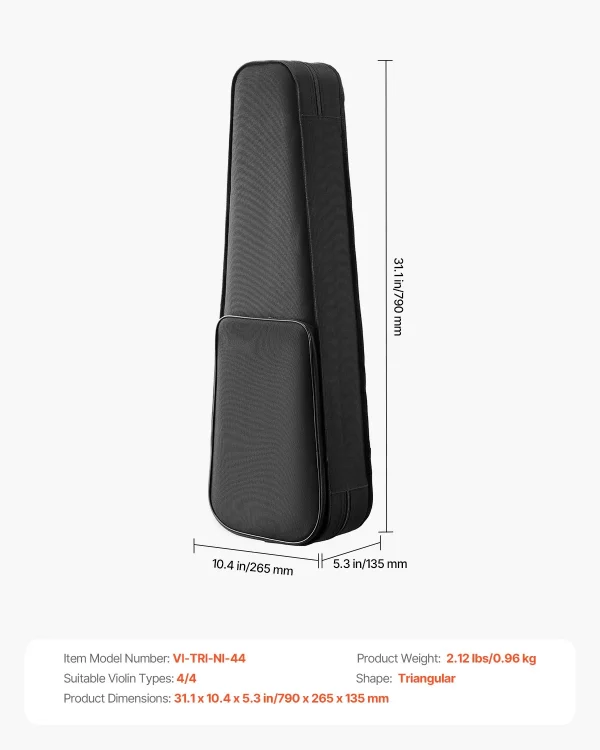 Puzdro na husle  4/4 Full Size, vodotesné nylonové puzdro na husle s mäkkou podšívkou, dva ramenné popruhy, odolné voči poškriabaniu, profesionálny trojuholníkový tvar, na husle, čierne – Obrázok 5