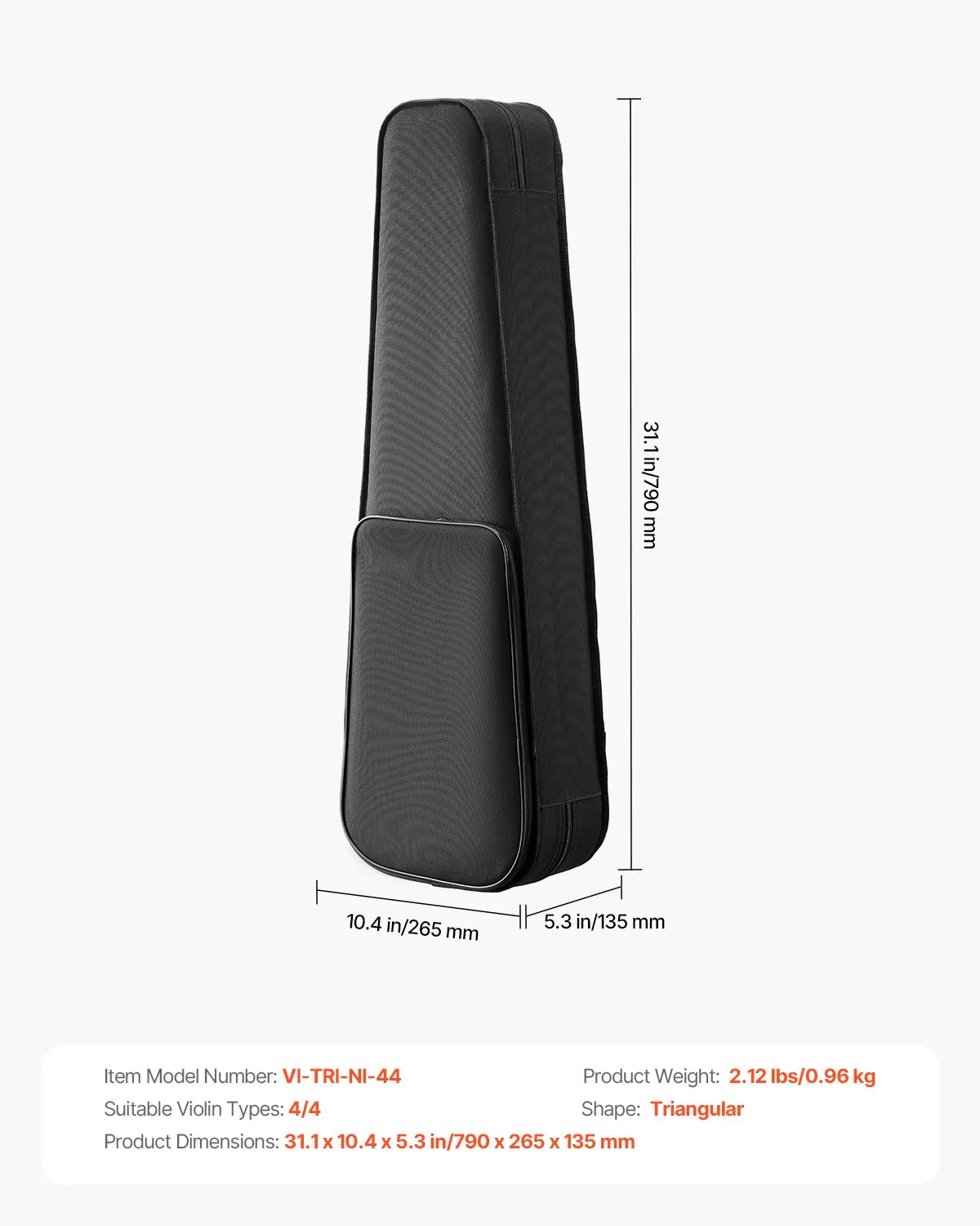 Puzdro na husle  4/4 Full Size, vodotesné nylonové puzdro na husle s mäkkou podšívkou, dva ramenné popruhy, odolné voči poškriabaniu, profesionálny trojuholníkový tvar, na husle, čierne – Obrázok 5