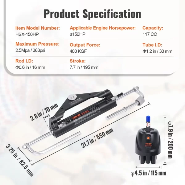Súprava hydraulického riadenia pre závesný motor 150 HP, hydraulický systém riadenia pre námorné lode s riadením a čerpadlom riadenia, obojsmerným uzamykacím valcom a 7 m hydraulickou hadicou riadenia, pre lode s jedným motorom a jednou stanicou – Obrázok 7