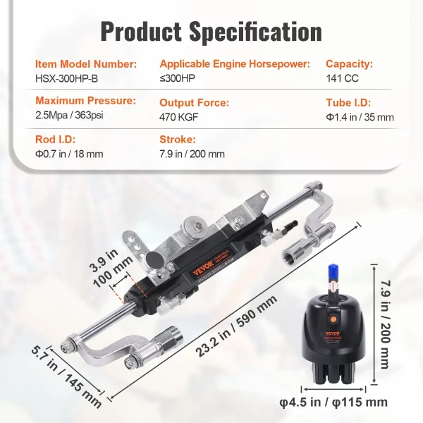 Súprava hydraulického riadenia pre závesný motor, hydraulický systém riadenia pre námorné lode s výkonom 300 HP s riadením a čerpadlom, obojsmerným uzamykacím valcom a 8 m hydraulickou hadicou riadenia, pre lode s jedným motorom a jednou stanicou – Obrázok 7