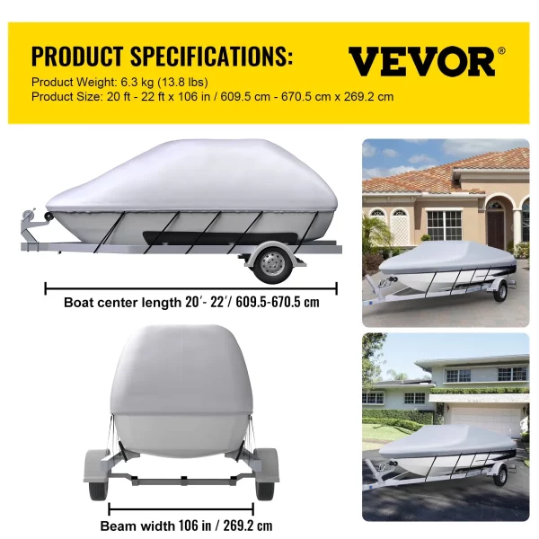 Kryt na loď, oxfordská tkanina 210D s anti-UV úpravou | Dĺžka 609-670 cm | Vodotesný kryt na loď s lanom a úložným vreckom | Kryt na loď chráni pred všetkými druhmi vplyvov prostredia – Obrázok 7